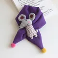 Purple knitted kids scarf with cartoon mouse doll and colorful pompom details - 75*10cm / Mouse - Purple