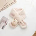 Soft pink plush kids winter scarf with cute cartoon bear and cross-over design - Apricot