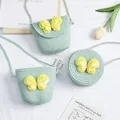 Mini straw crossbody bag for girls in light green with a sparkly yellow sequin butterfly - Small Bag / Green (Butterfly Series)