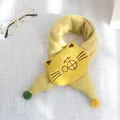 Yellow knitted kids scarf with cartoon cat embroidery and colorful fluffy pom-poms - 75*10cm / Cat - Yellow