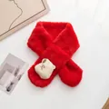 Detail of red plush baby scarf featuring a cute 3D cartoon animal head and soft texture - Red