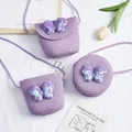 Mini lavender straw bags for girls with butterfly sequins and woven shoulder straps - Small Bag / Purple (Sequin Butterfly Series)