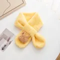 Detail of soft yellow plush kids scarf with brown cartoon capybara animal head decoration - Light Yellow