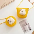 Detailed view of yellow woven straw crossbody bags with cute 3D cartoon animal character - Beige Capybara - Yellow (14*12cm)