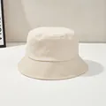 Minimalist beige cotton sun hat with wide brim and parallel stitching details - One Size / Beige