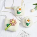 Set van drie rieten schoudertassen voor meisjes met bloemen in beige en roze - Melkwit - Grote Roze Bloem