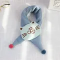 Kids blue ribbed knit scarf with cute light blue cat patch and pom-pom details - 75*10cm / Cat - Navy Blue