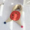 Khaki ribbed knit kids scarf featuring red smiley embroidery and colorful pom-pom decor - 75*10cm / Smiley - Khaki
