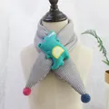 Kids warm striped winter scarf featuring a cute green crocodile cartoon character - 75*10cm / Crocodile - Gray White Stripe
