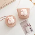 Detailed view of pink woven straw crossbody bags for kids with plush animal decor - Pink Capybara - Pink (14*12cm)
