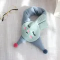 Light blue cartoon bunny kids winter scarf with soft 3D ears and colorful plush pom-poms - 75*10cm / Rabbit - Navy Blue