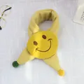Yellow corduroy kids scarf featuring a large smiley face patch and colorful plush pom-poms - 75*10cm / Smiley - Yellow