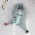Blue knit kids scarf with yellow smiley embroidery and colorful plush pom-poms - 75*10cm / Smiley - Sky Blue