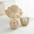 Dreiteiliges Strohhut- und Taschenset mit bunten 3D-Schmetterlingen und Perlenverzierung - Perlen-Schmetterling - Beige