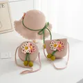 Pink straw sun hat and matching crossbody bags with daisies for girls' summer outings - Pink Spider Lily Decoration (Kids Size)