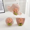 Set cappello di paglia e mini borse rosa con fiori di camelia per bambine - Rosa-Camelia Rosa-Cappello Bambini