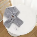 Plush gray faux fur scarf for children with cute bear leather patch and crossover design - Scarf / Gray Scarf