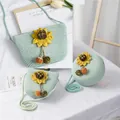 Schattige muntgroene strooien crossbodytas met gele zonnebloem voor meisjes - Groen - Pompoen Zonnebloem
