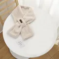 Beige faux fur cross scarf with small leather patch detail for winter women's warmth - Scarf / Apricot Scarf