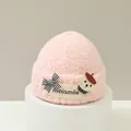 Cappello di peluche rosa per bambina con patch a cucciolo e fiocco a scacchi - 1-2 anni (46-52cm) / Rosa