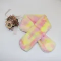 Close-up of plush tie-dye faux rabbit fur texture on kids warm winter neck warmer scarf - Light Orange Tie-Dye