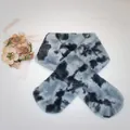Detail of plush faux rabbit fur scarf featuring black and grey tie-dye marble texture - Black Tie-Dye