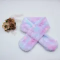 Detail of plush tie-dye faux rabbit fur neck warmer in pastel pink and blue gradients - Pink Purple Tie-Dye
