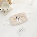 Masque d'hiver en peluche beige avec sangles réglables et broderie d'ours mignonne - Masque Facial Uniquement / Abricot