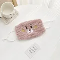 Capuche écharpe ours en peluche d'hiver avec gants en rose poudré et broderie d'ours - Masque Facial Uniquement / Rose Poudré