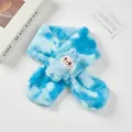 Kids plush tie-dye scarf in blue and white clouds pattern with cute cartoon embroidery - Blue