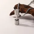 Silver dumbbell pendant necklace with GO FIT engraving on polished stainless steel - Steel Color (No Chain)