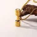Golden barbell necklace with GO FIT engraving on a square box chain for fitness fans - Gold (No Chain)