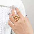 Elegant gold geometric circle ring with pearl, modeled on hand for a minimalist style - Minimalist Circle Pearl Style (Style 3) / US 7 / Gold