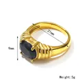 Anello vintage in titanio dorato con grande zircone nero ovale e fascia testurizzata - US 6 / Oro Nero