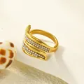 Irregular 18k gold plated wave ring with micro-set pearls in an elegant stacked design - US 6 / Gold Pearl