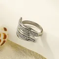 Elegant irregular silver overlapping ring with micro-bead texture and wave design - US 6 / Steel Color Pearl
