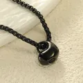 Polished black heart cremation urn necklace for perfume or ashes with box chain - Black Color Pendant Only (Without Chain)
