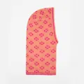 Passamontagna arancione-rosa con motivo jacquard a quadrifoglio rosa scuro e righe - Taglia unica / Arancione Rosa