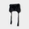 Berretto di peluche nero con orecchie da gatto, puntini colorati e nappe intrecciate - Taglia unica / Nero