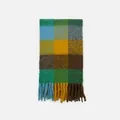 Chunky wool blend plaid scarf with vibrant green, yellow and blue grid patterns - Blue Brown