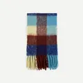 Colorful gradient plaid wool blend scarf with fringe in blue yellow and brown - Red & Blue
