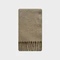 Soft light brown wool blend knit scarf with elegant fringe trim for winter warmth - 220x30cm / Khaki