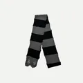 Distressed black and gray striped knit scarf with frayed edges in punk aesthetic style - Distressed Hollow Detail / Gray