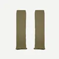 Olive green knitted leg warmers featuring ribbed texture and ruffled lettuce hem - Khaki