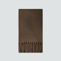 Soft wool blend winter scarf with fringe tassels in deep brown color solid tone - 220x30cm / Brown