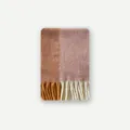 Thick winter scarf with tassels in orange and soft pink color block wool blend - 220x34cm / Pink
