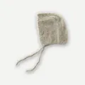 Soft cream oatmeal knit bonnet hat with tie straps for women in cozy wool texture - Multi-pink