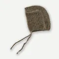 Brown fleece knit bonnet hat with ear flaps and ties for warmth and wind protection - Brown