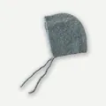 Soft light blue knitted bonnet with fuzzy texture and long ties for women - 28x24cm / Light Blue
