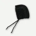 French style fluffy black knit bonnet with tie straps for women's winter warmth - 28x24cm / Charcoal Black